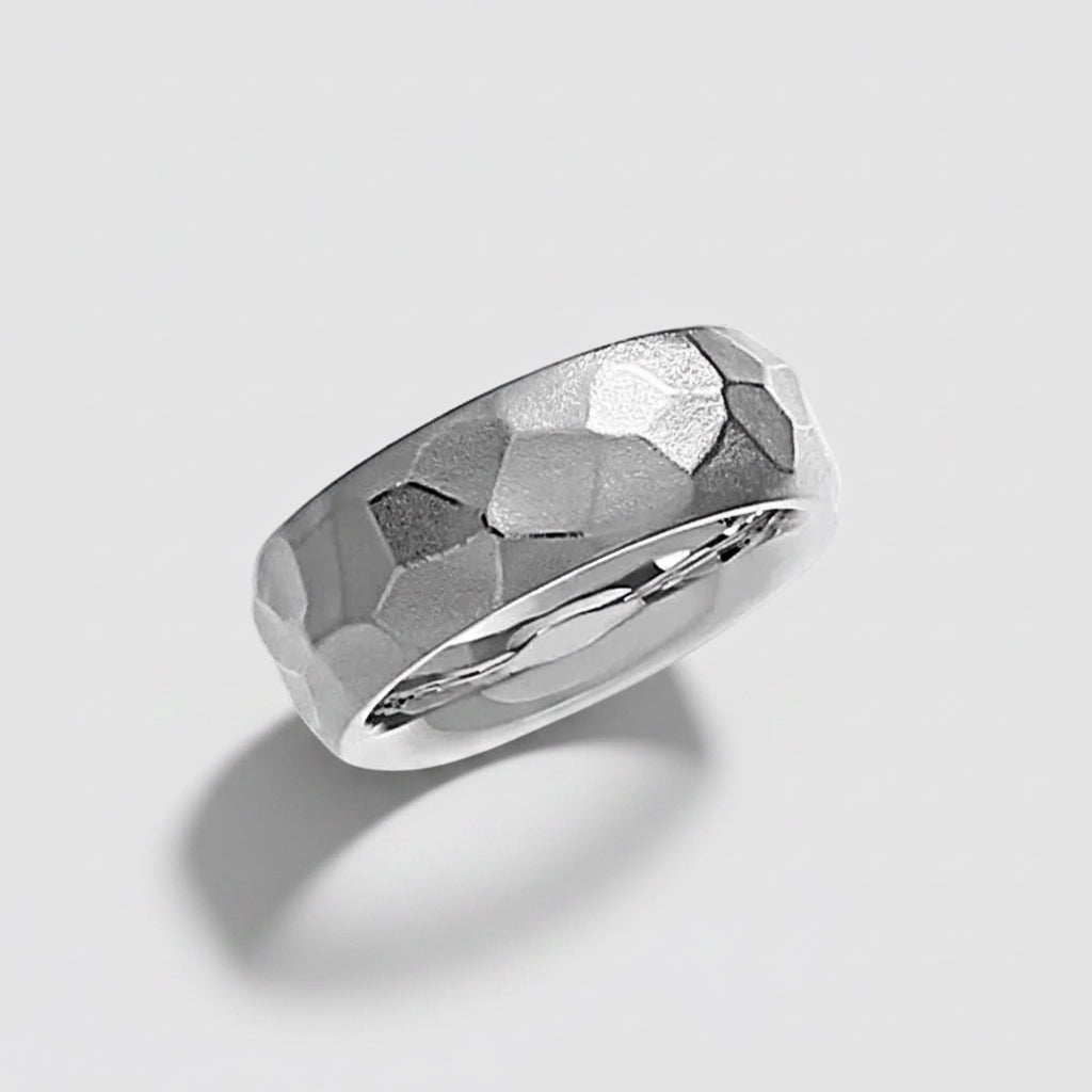 Matte Hammered Heavy Silver Band