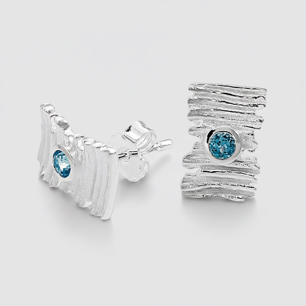 Silver and Blue Topaz Textured Studs