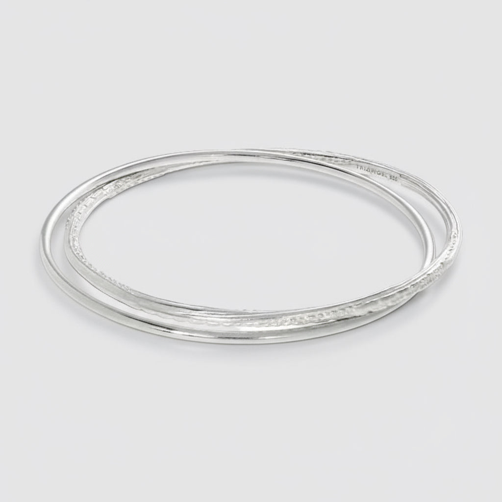 Silver Textured Double Bangle