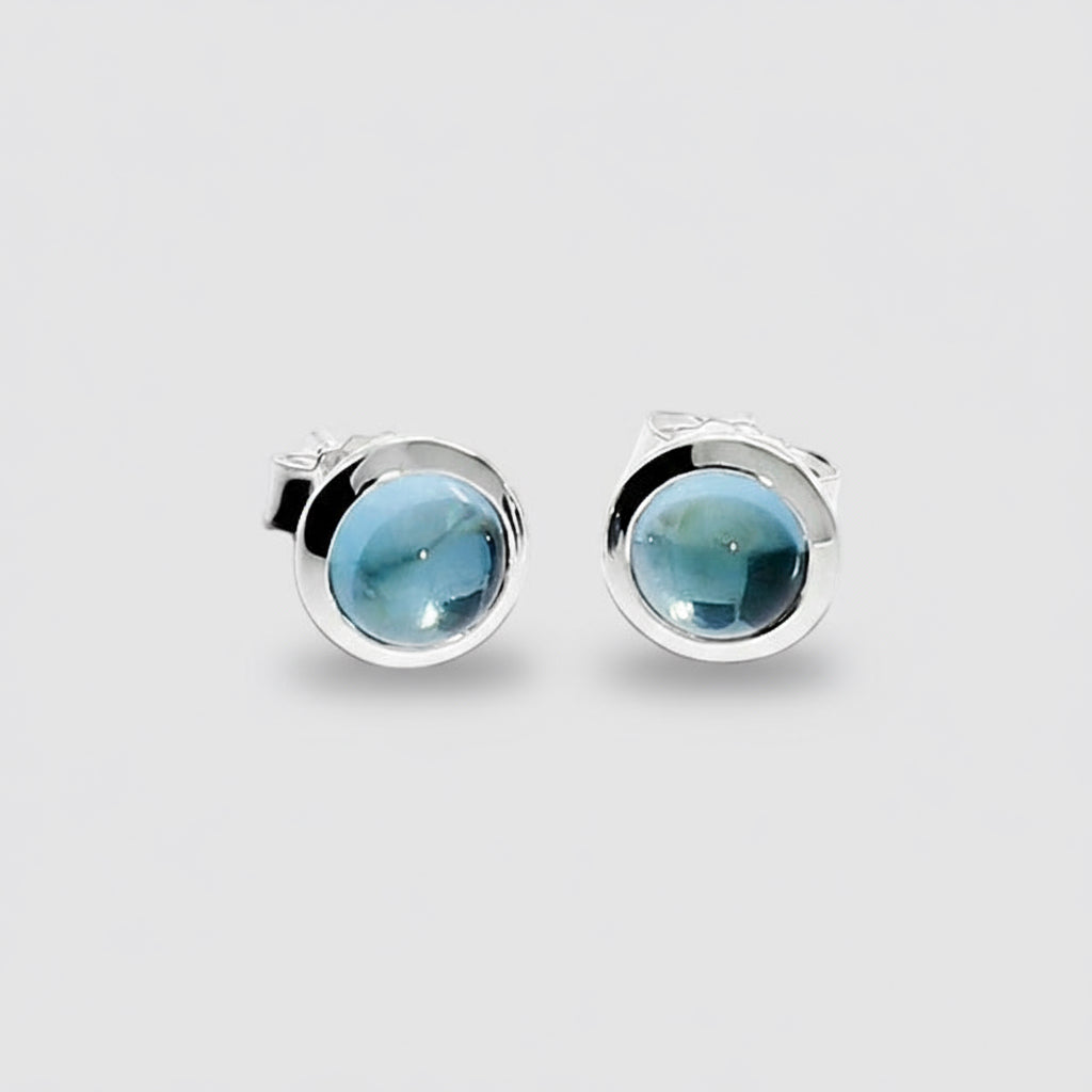 Blue Topaz Cabochon Studs