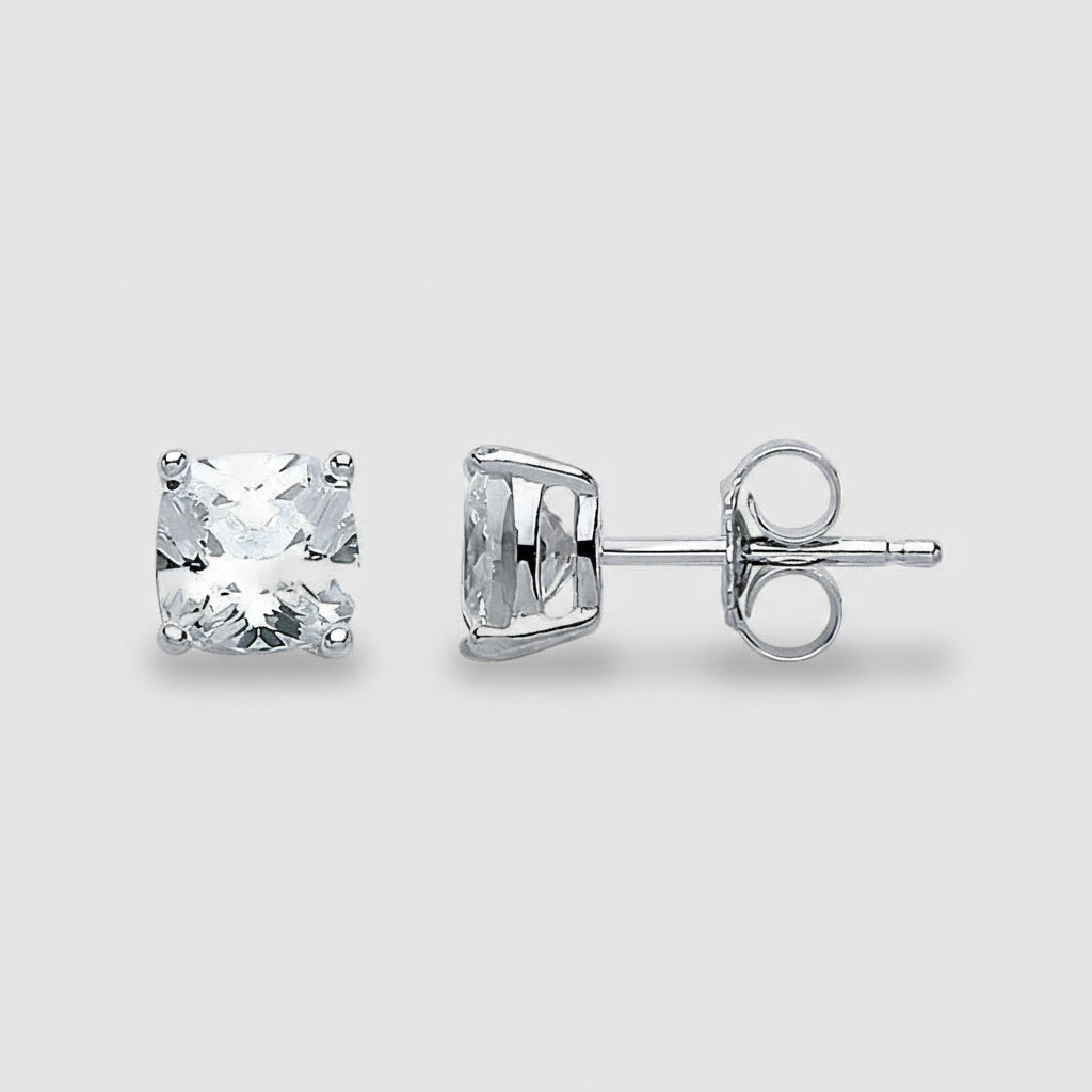 Silver Cushion CZ Studs