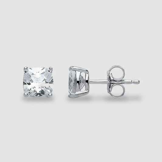 Silver Cushion CZ Studs