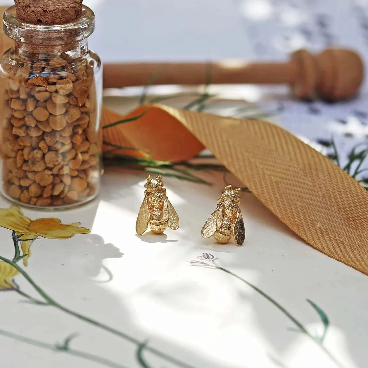 Gold Large Honey Bee Studs