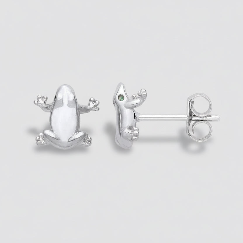 Silver Frog Stud Earrings