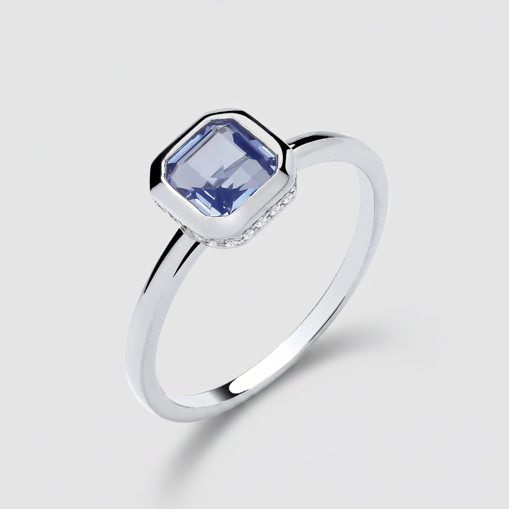 Silver CZ & Blue Tourmaline Bezel Ring