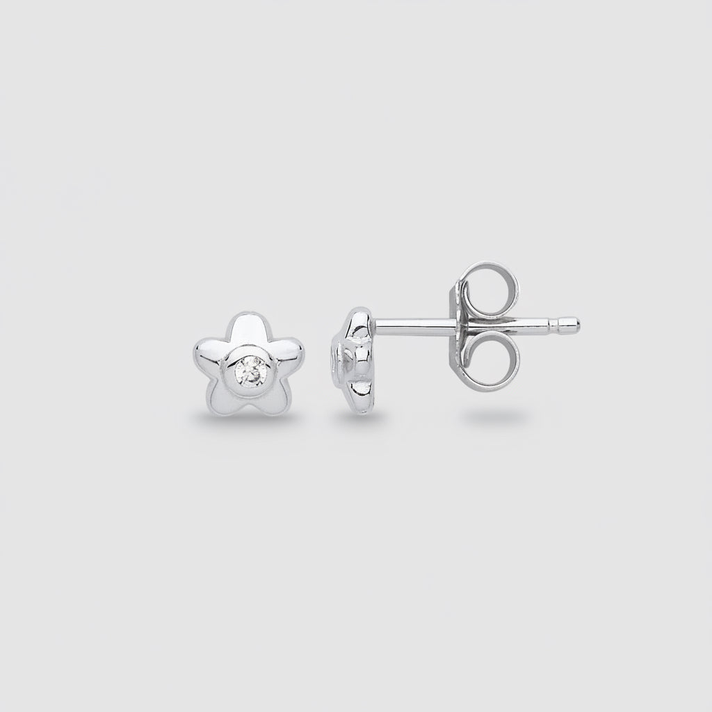 925 Sterling Silver CZ Flower Stud Earrings