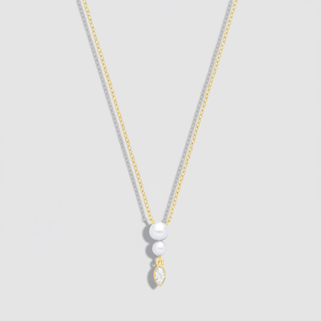 18ct Gold Plated CZ & Fresh Water Pearl 3.5-4mm Pendant Necklace