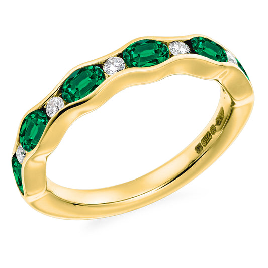 18ct Yellow Gold Emerald and Diamond Half-Eternity