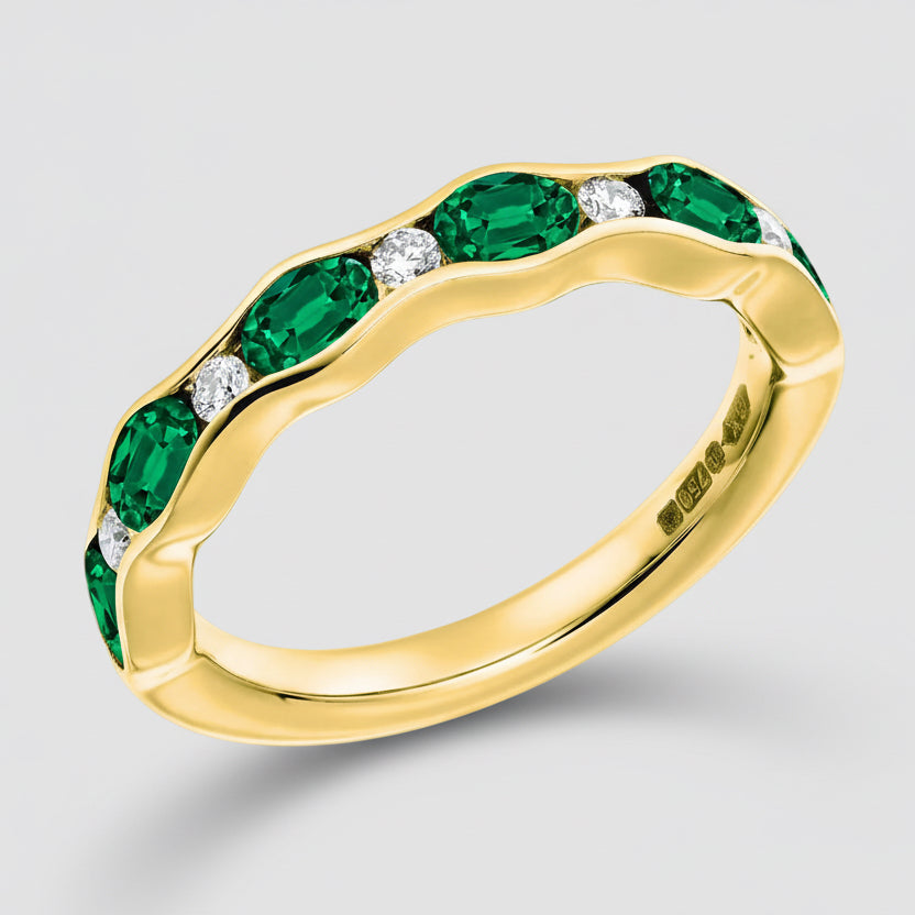 18ct Yellow Gold Emerald and Diamond Half-Eternity