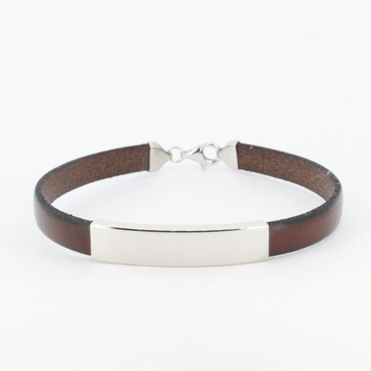 Leather Bracelet with Silver Tag - Customisable