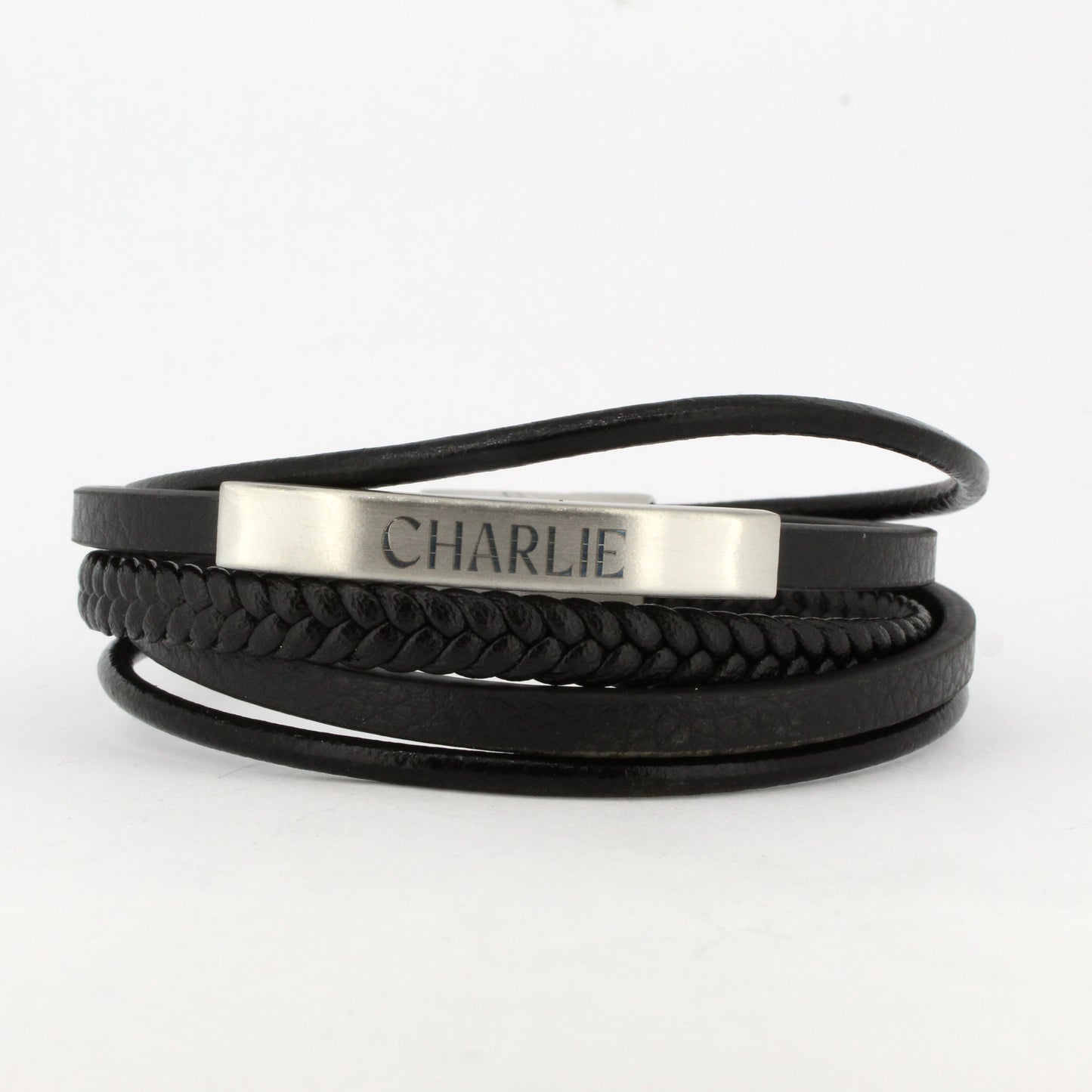 Triple Leather Bracelet with Stainless Steel Tag - Customisable