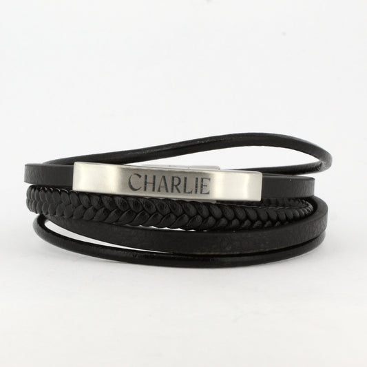 Triple Leather Bracelet with Stainless Steel Tag - Customisable