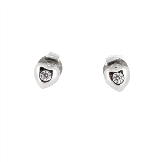 Silver Heart CZ Studs