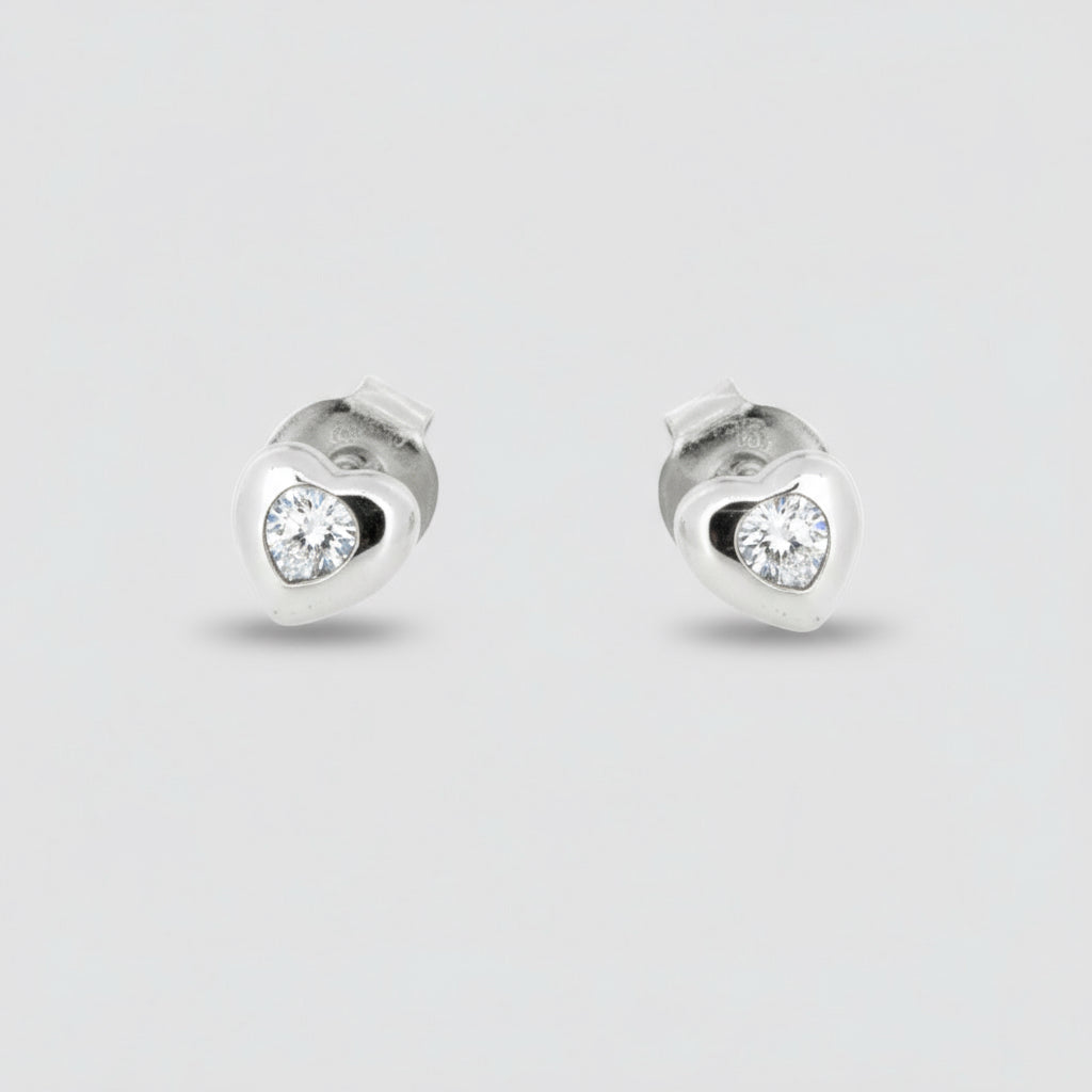 Silver Heart CZ Studs