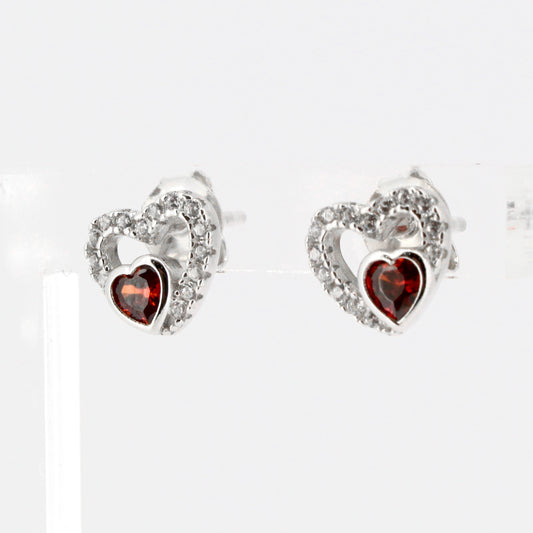 Garnet Heart Studs
