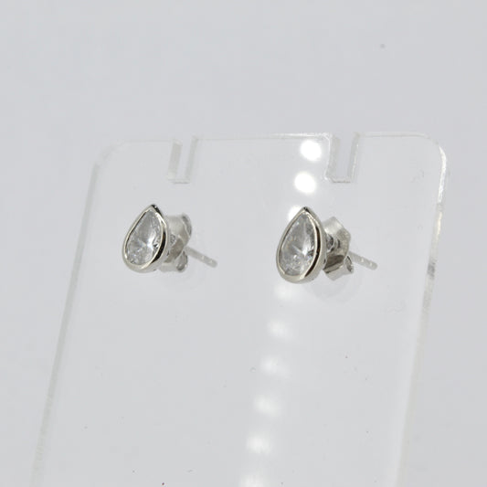 Rub-over Pear CZ Studs