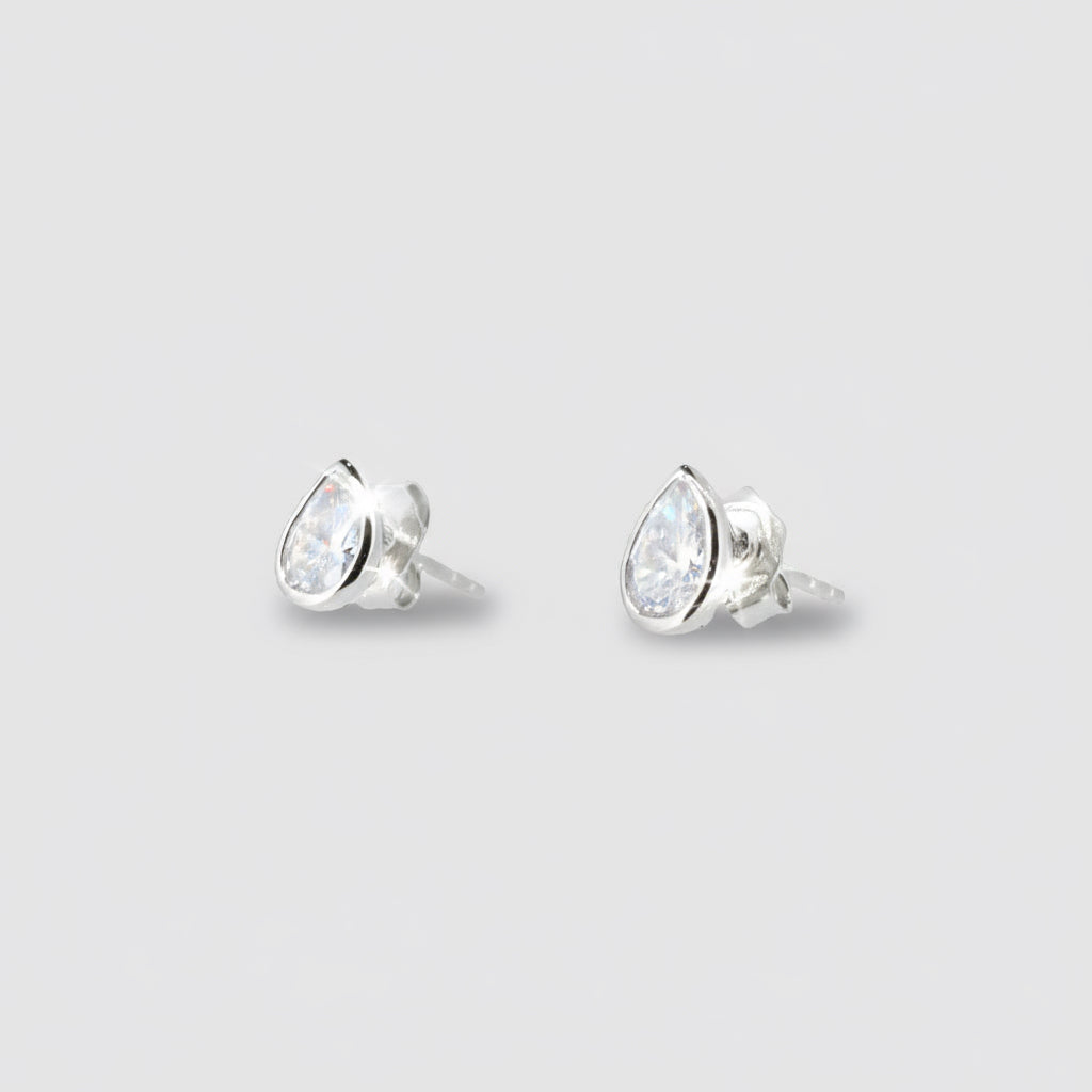 Rub-over Pear CZ Studs