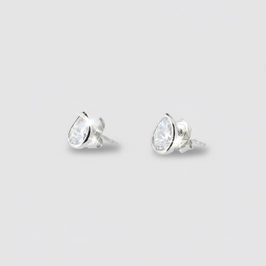 Rub-over Pear CZ Studs