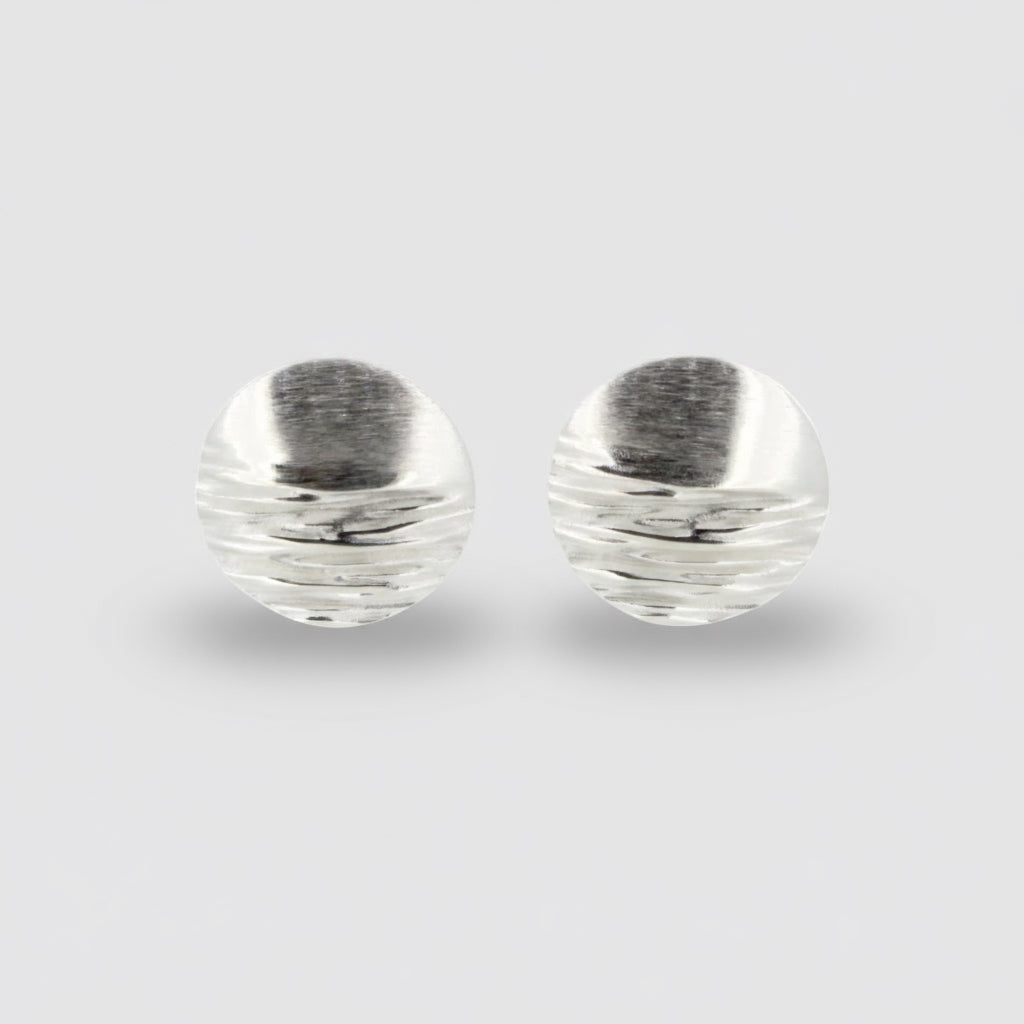Silver Textured Wavy Round Studs