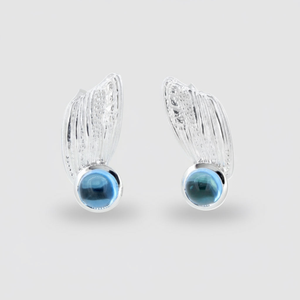 Silver Textured Blue Topaz Drops