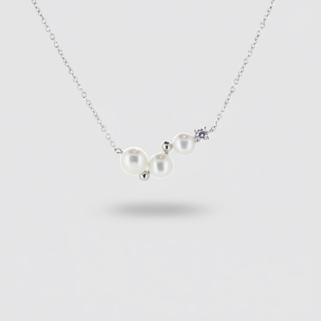 Silver CZ and Pearl Necklace