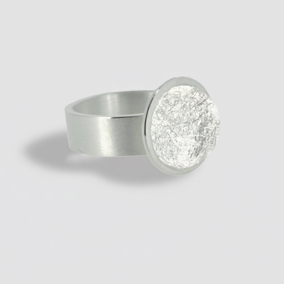 Silver Textured Circle Ring