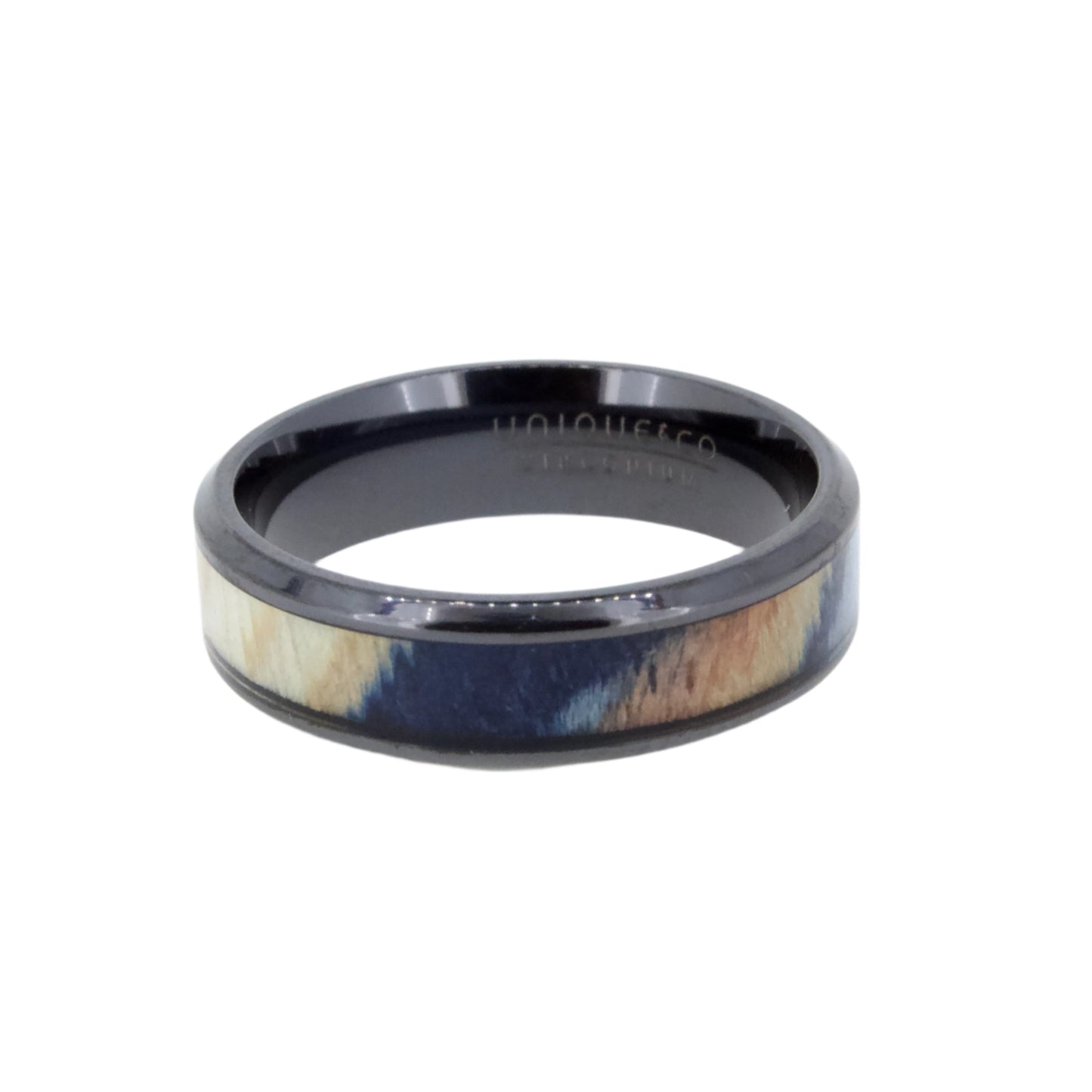 Black Zirconium Wooden Inlay Ring