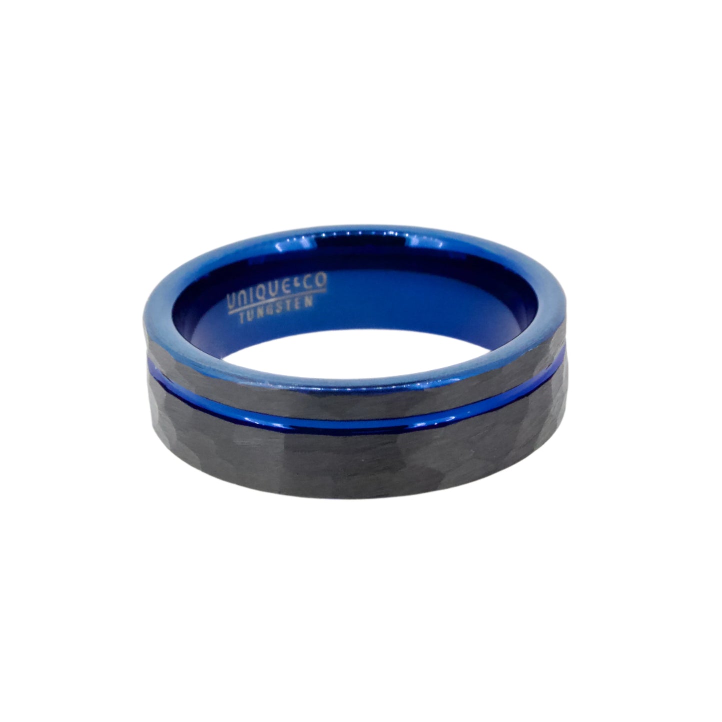 Hammered Black & Blue Tungsten Carbide Ring