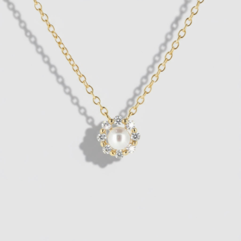 Pearl and CZ Halo Pendant
