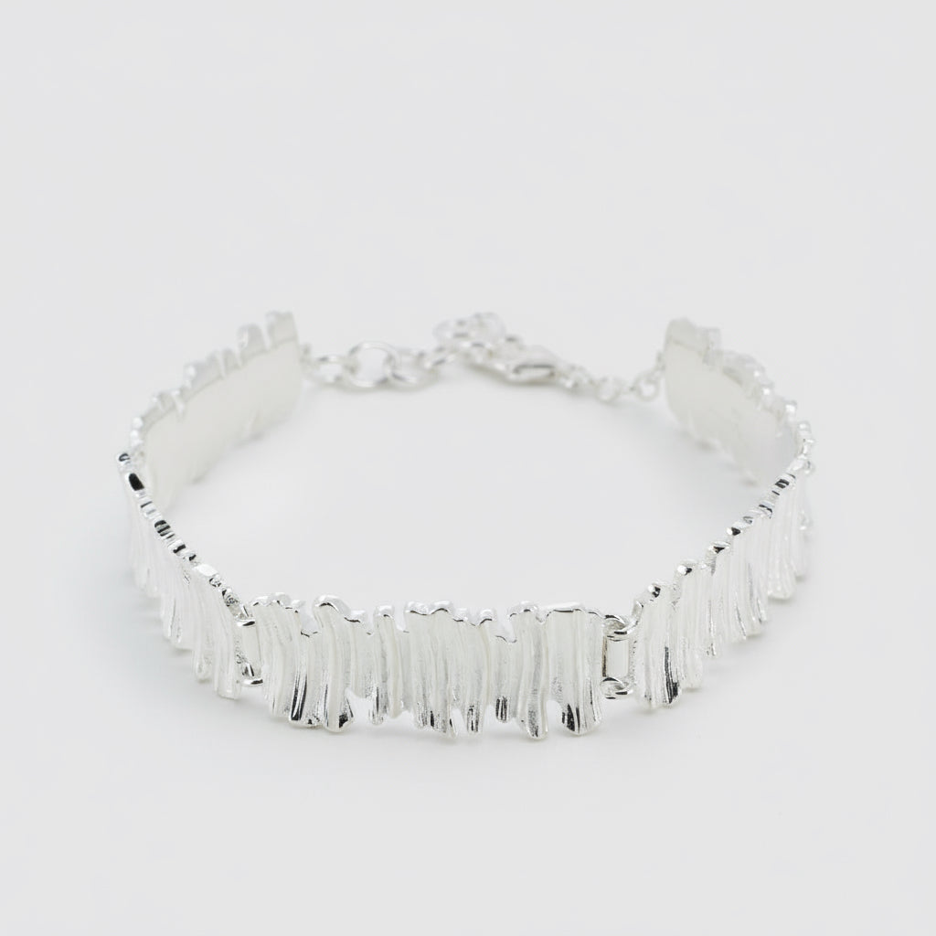 Wood Textured Silver Bracelet