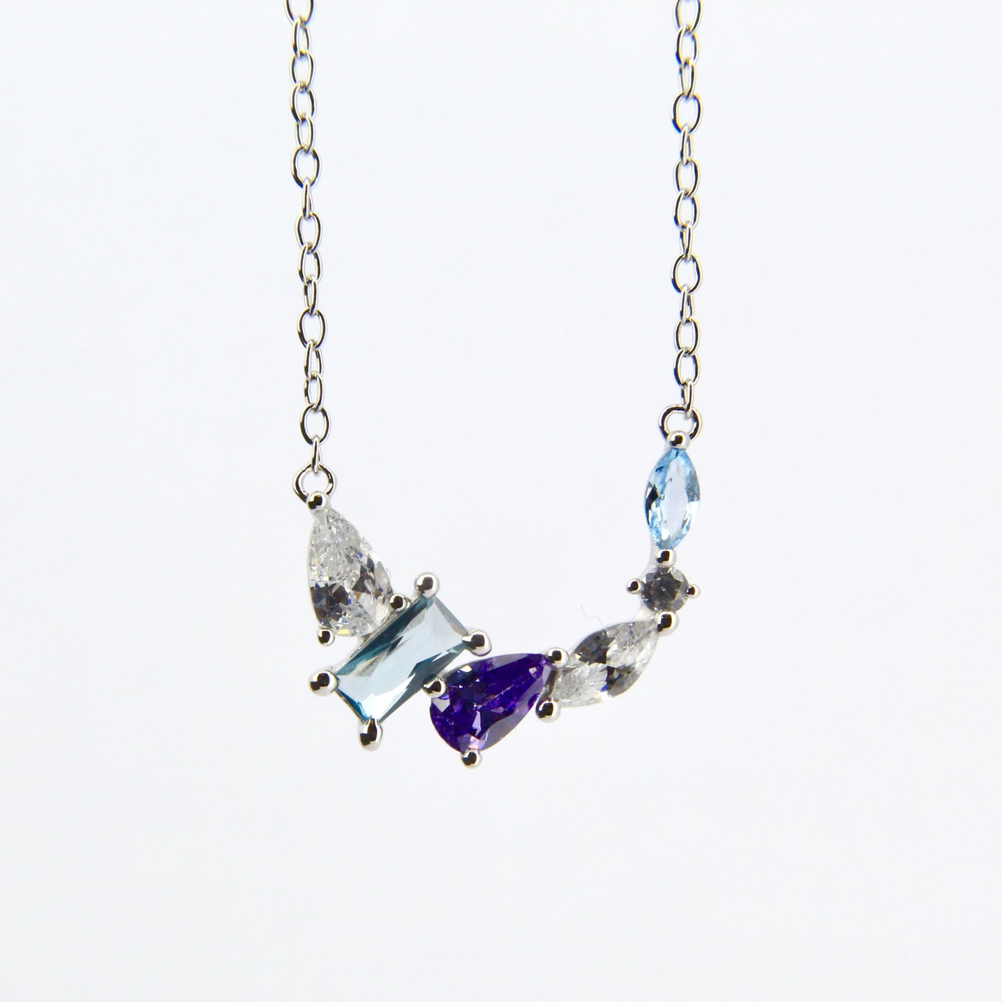 Blue Spinel, Amethyst & CZ Pendant Necklace