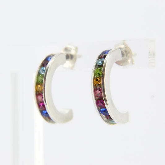 Silver Rainbow Half Loop Earring