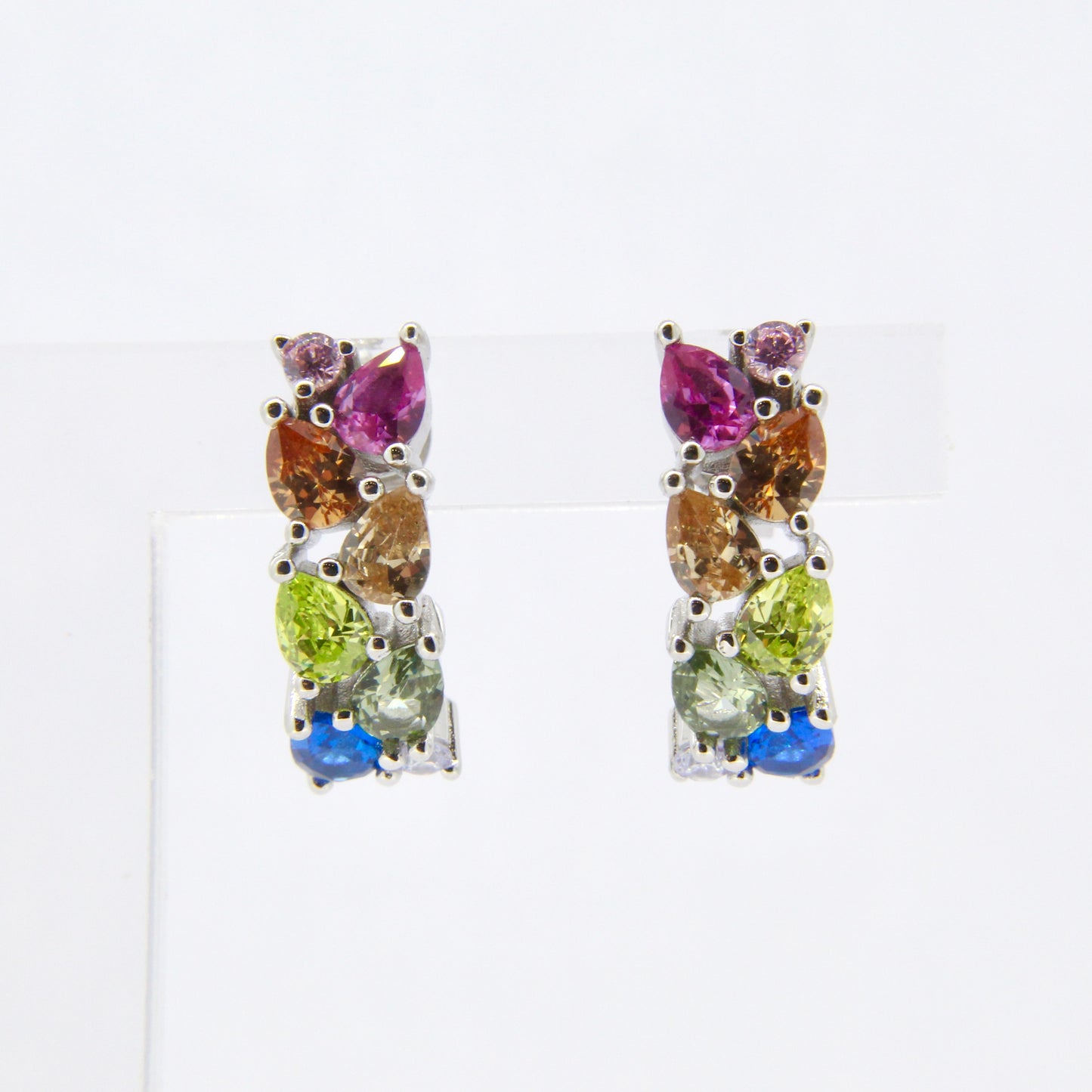 Silver Multicolour Gemstone Half Hoop Earrings
