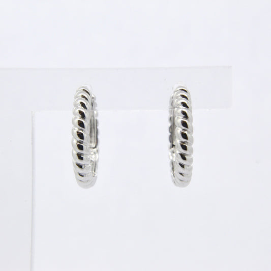 Silver Twisted Huggie Hoop Earrings