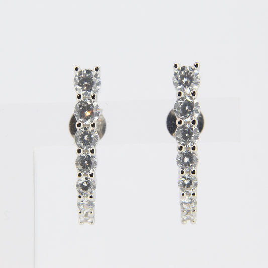 Silver CZ Curved Line Stud Earrings