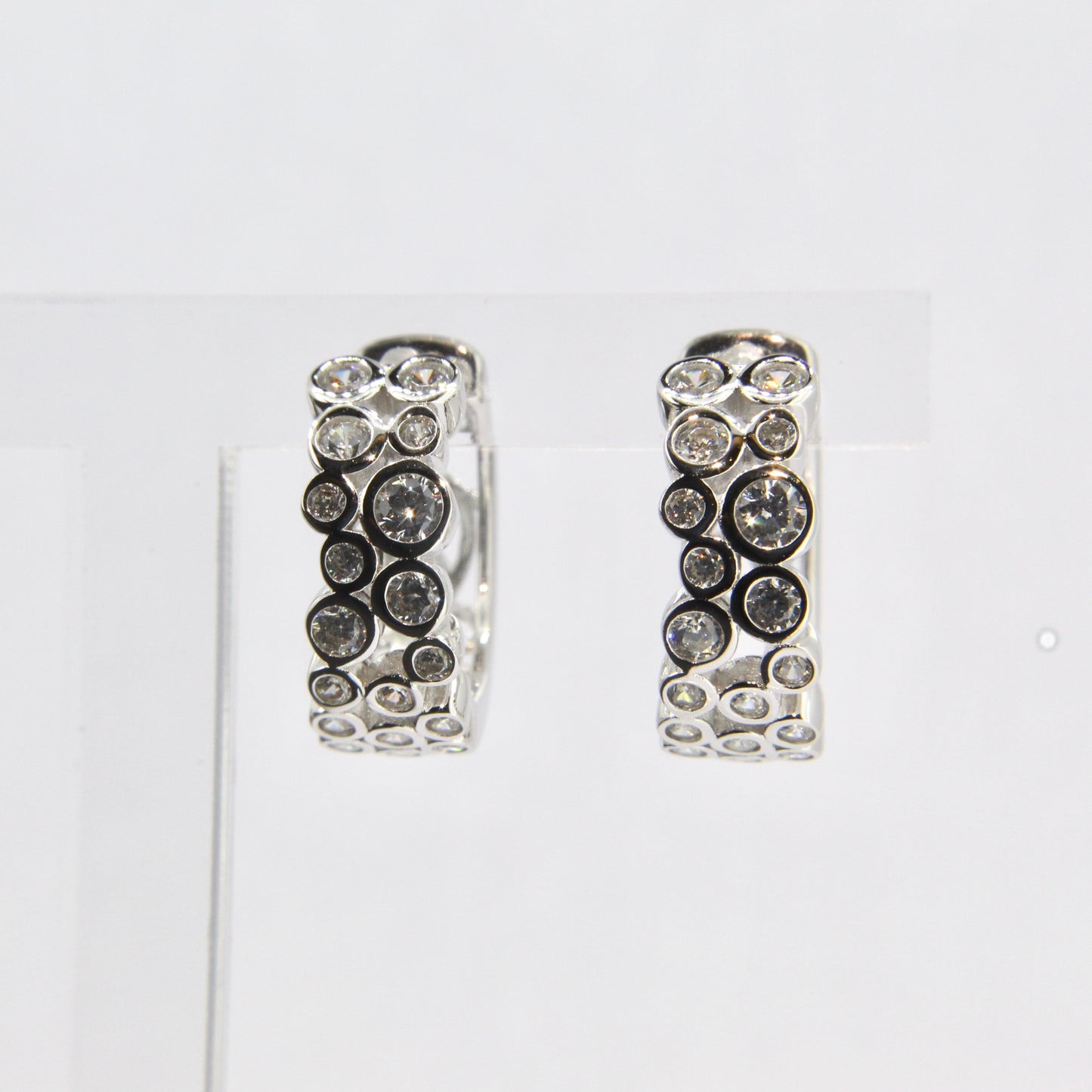 Silver CZ Round Rubover Huggie Hoop Earrings