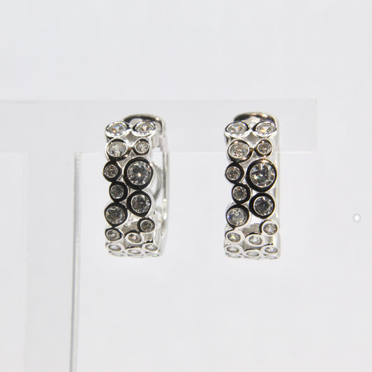 Silver CZ Round Rubover Huggie Hoop Earrings