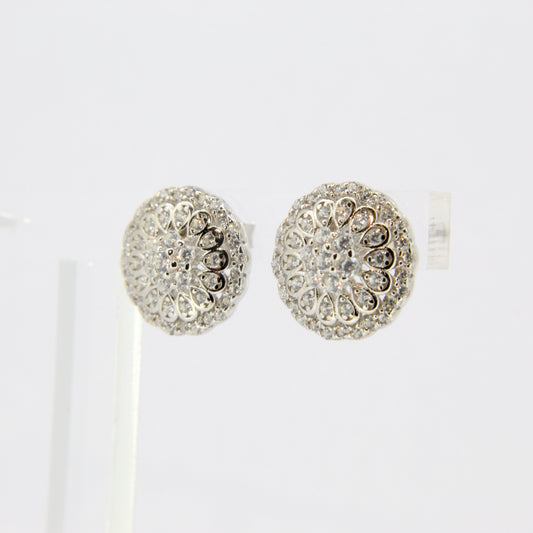 Silver CZ Round Cluster Stud Earrings