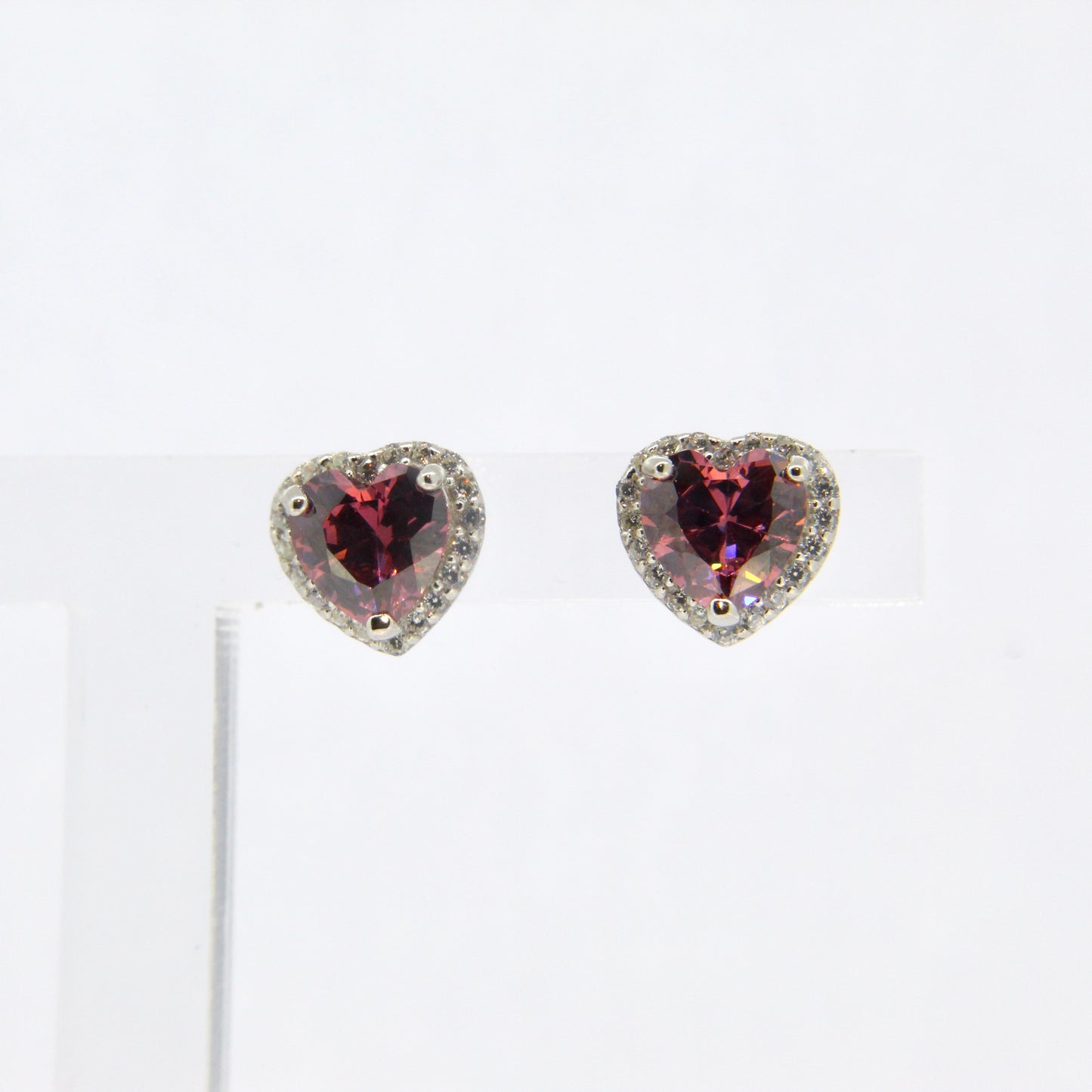 Silver CZ Heart Stud Earrings