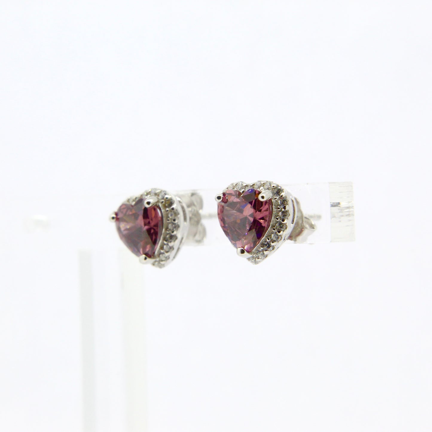 Silver CZ Heart Stud Earrings
