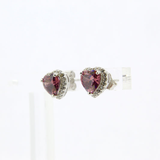 Silver CZ Heart Stud Earrings