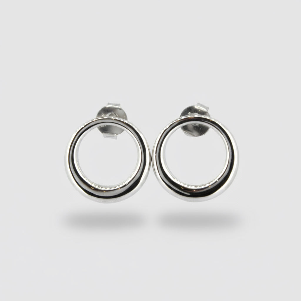 Silver Polished Circle Stud Earrings