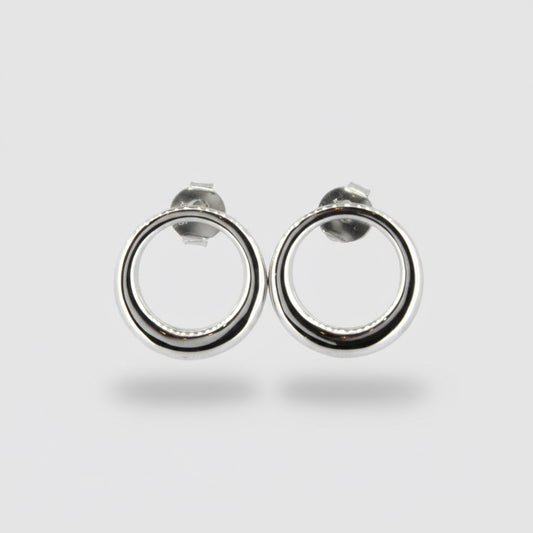 Silver Polished Circle Stud Earrings