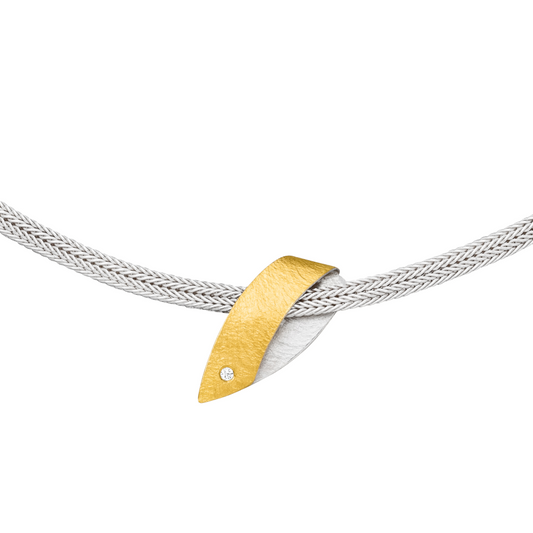 K1396 - Heavy Silver, Gold & Diamond Necklace
