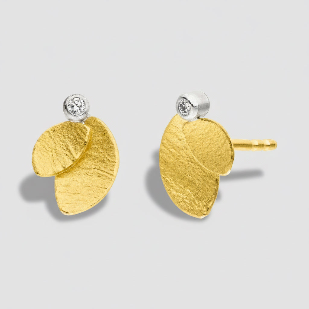 O1044 - Silver and Gold Diamond Leafy Studs
