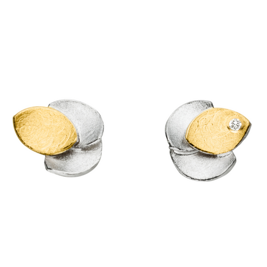 O831 - Silver, Gold & Diamond Overlapping Studs