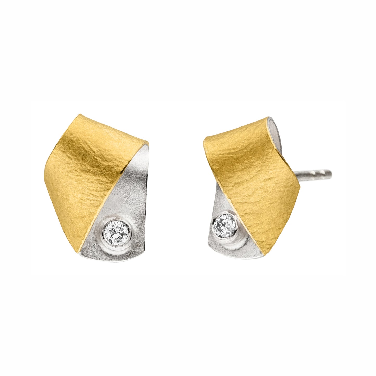 O956 - Silver and Gold Diamond Ribbon Studs