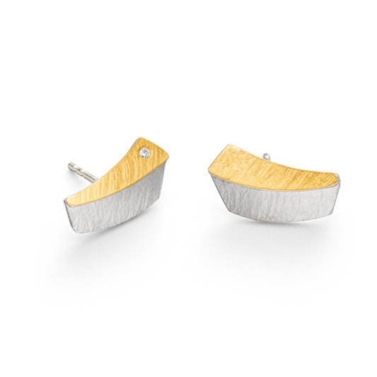 O996 - Silver, Gold & Diamond Curve Studs