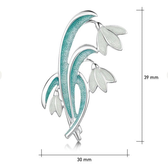 Snowdrop 3-leaf Sterling Silver Brooch in Leaf Enamel