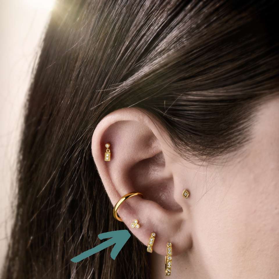Gold and Diamond Deco Labret Stud (Single)